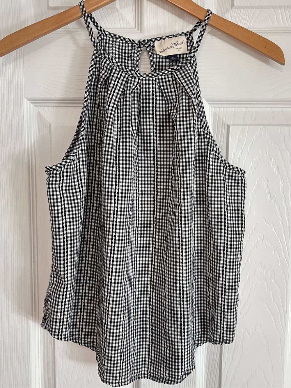 Gingham halter top with embroidered details, Universal Thread size medium